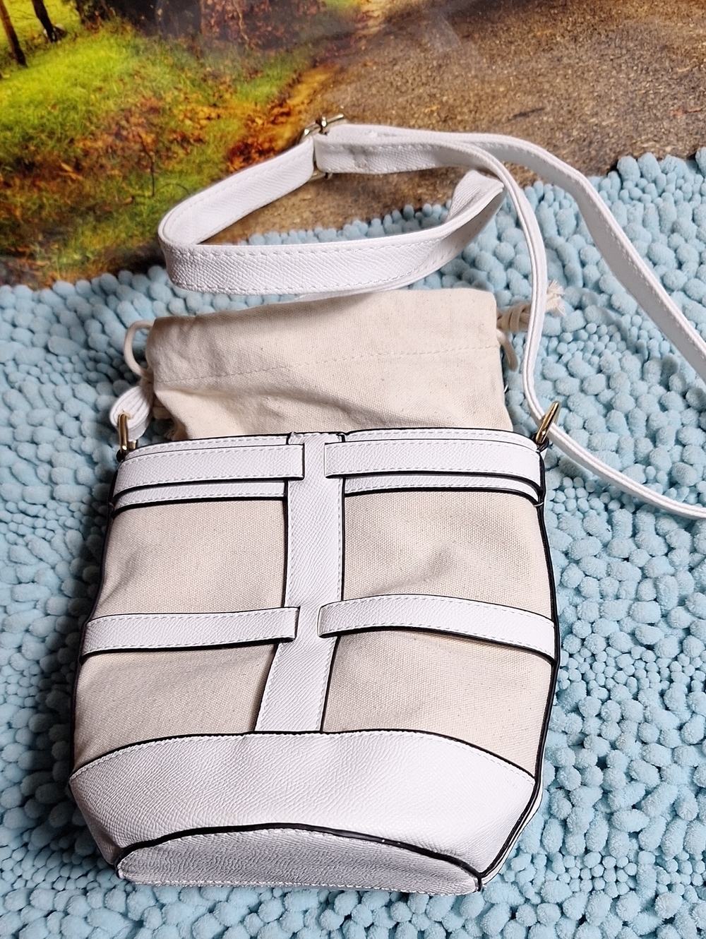 Cream & White Crossbody Bag with Textured Trim